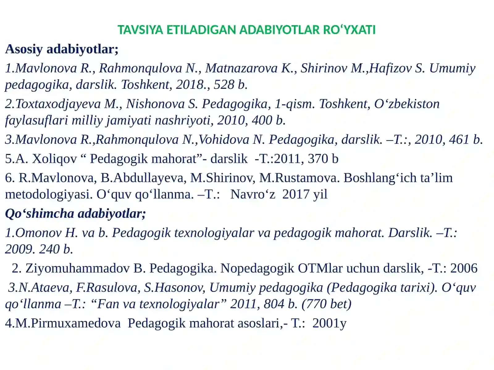 БОШЛАНҒИЧ ТАЪЛИМ НАЗАРИЯСИГА КИРИШ 2