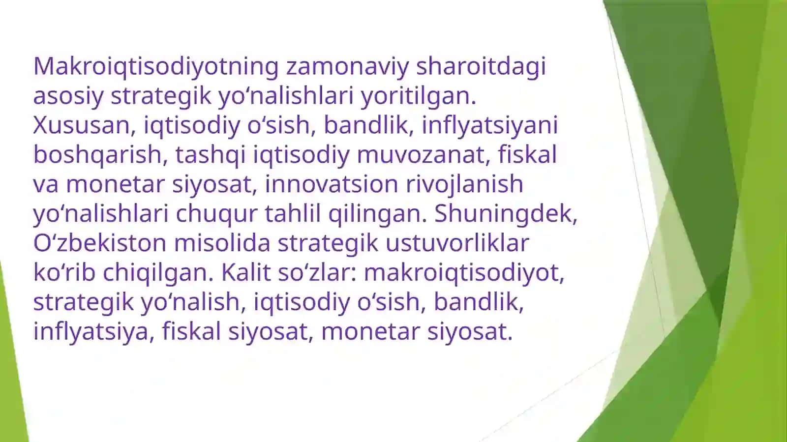 O'zbekistonning makroiqtisodiy rivojlanish strategiyasi 2