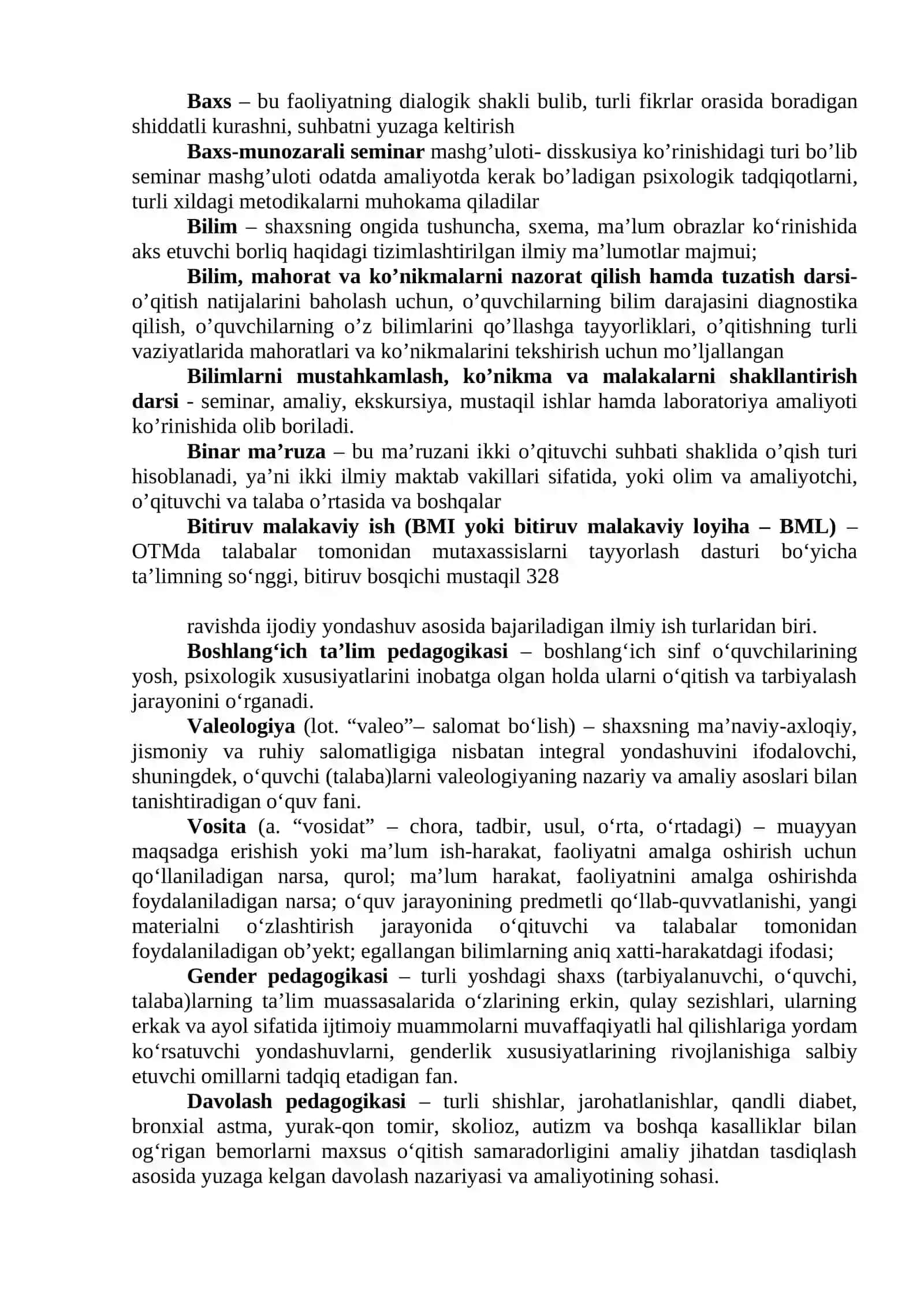 “PEDAGOGIK VA PSIXOLOGIK FANLARNI O‘QITISH METODIKASI”  FANI BO‘YICHA GLOSSARIY (to’liq) 2