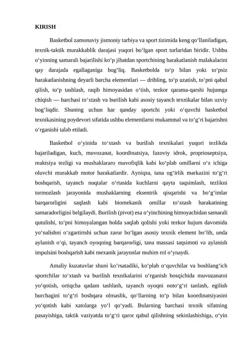 Basketbol o'yinida harakatlanish (to’xtash burilish) texnikasini o'rgatish 2