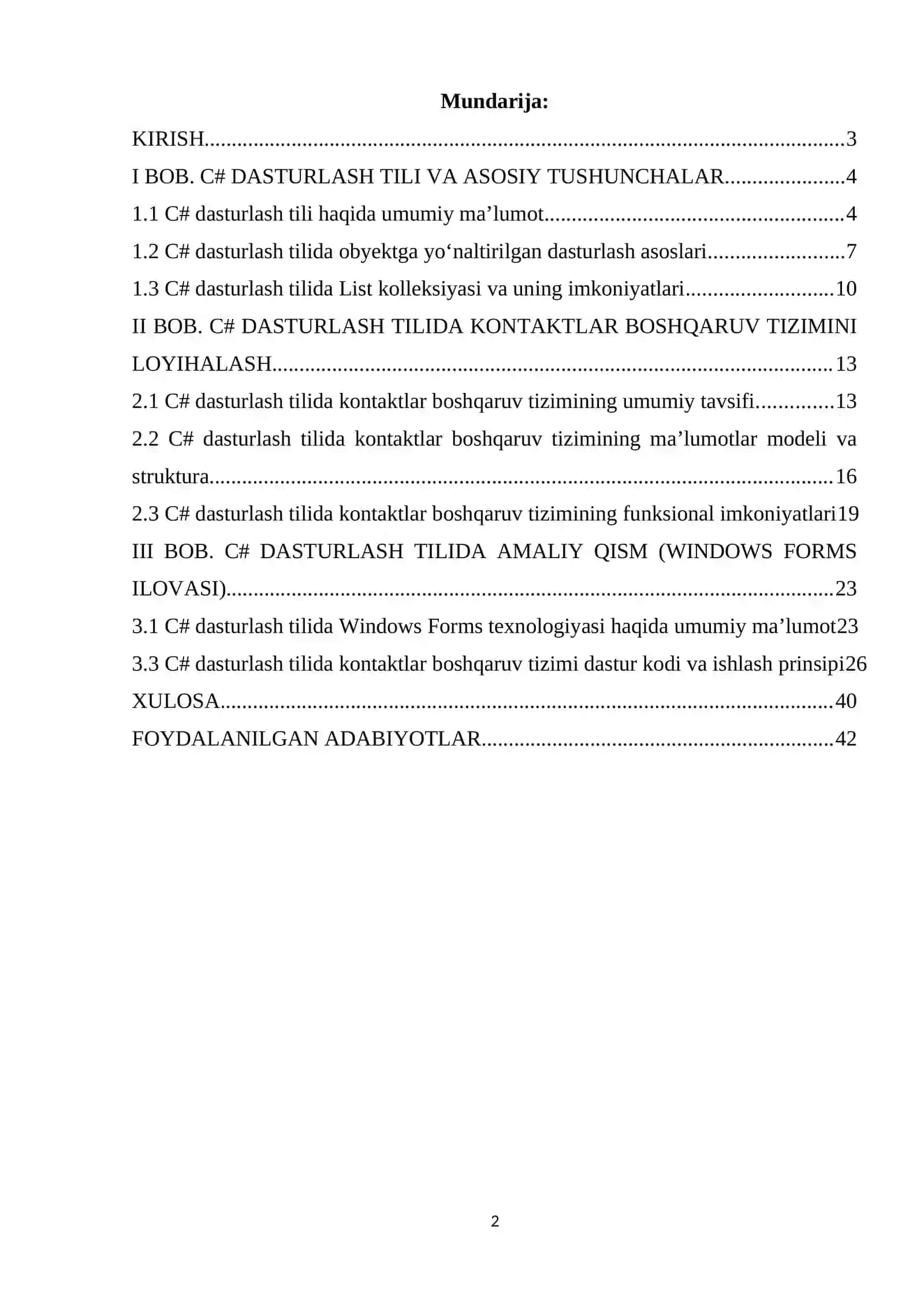 C# da List kolleksiyasi yordamida kontaktlar boshqaruv tizimi ishlab chiqish 2