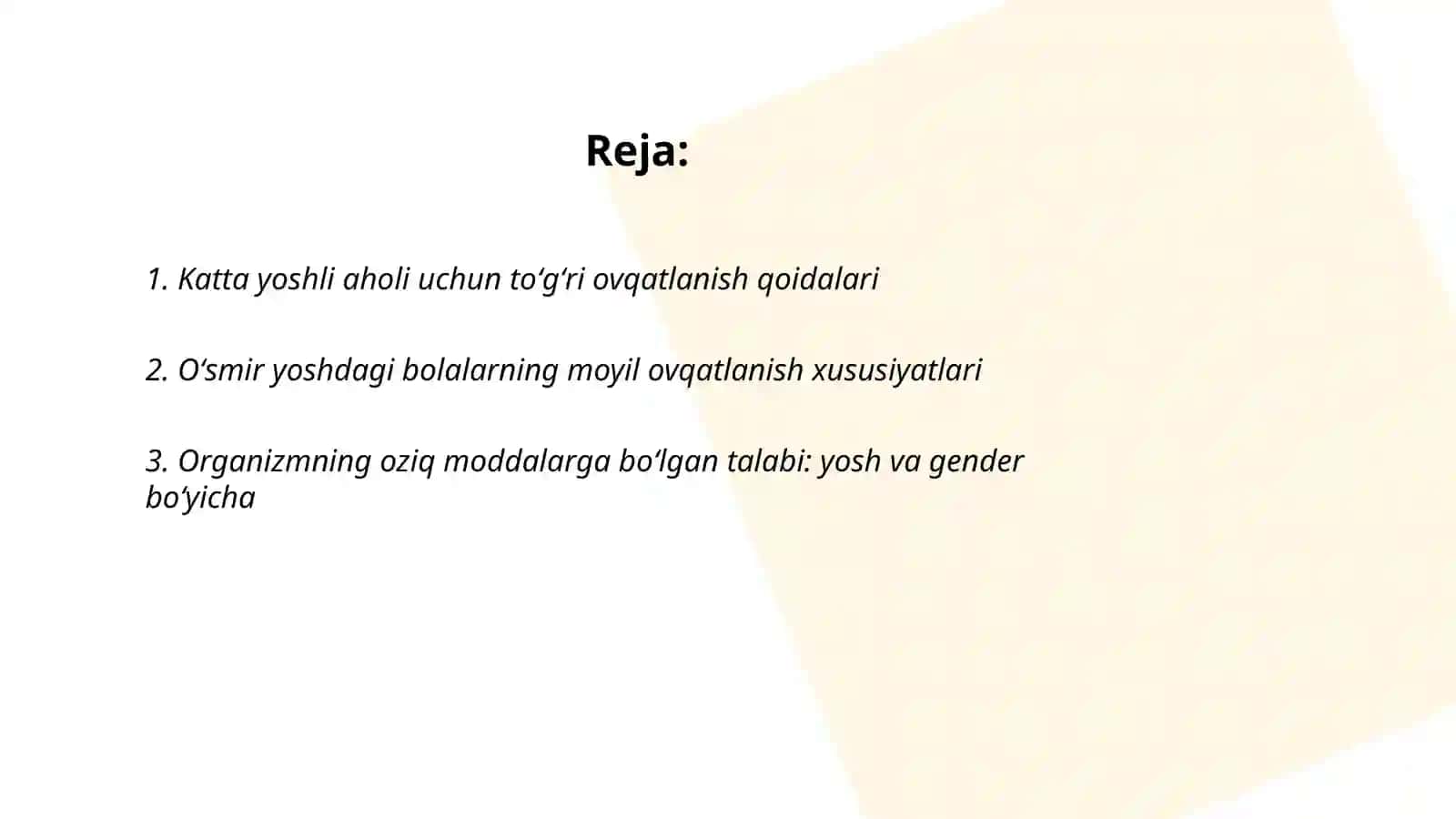 Katta yoshli aholi uchun toʻgʻri ovqatlanish qoidalari 2