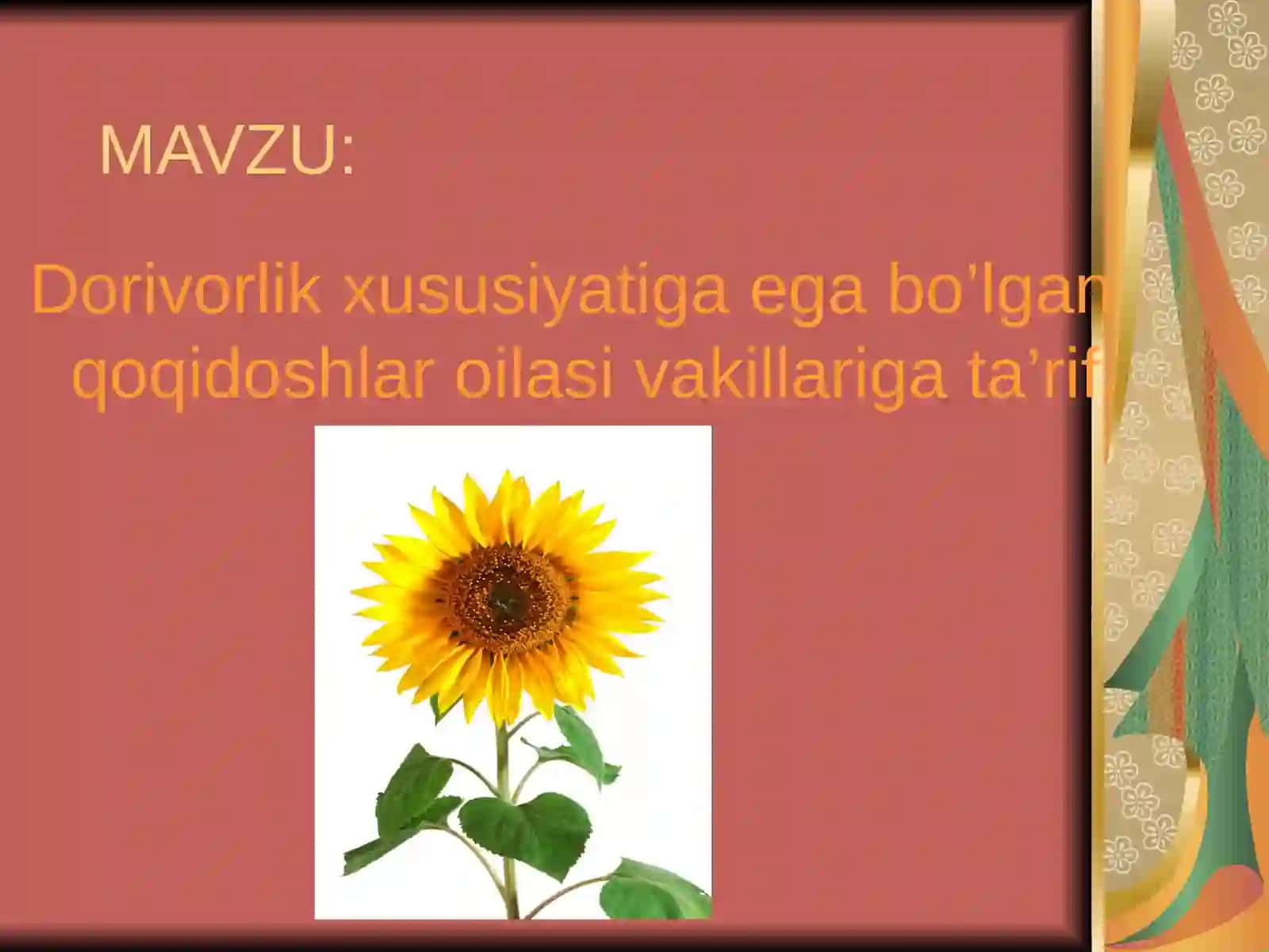 Dorivorlik xususiyatiga ega bo’lgan qoqidoshlar oilasi vakillariga ta’rif 2