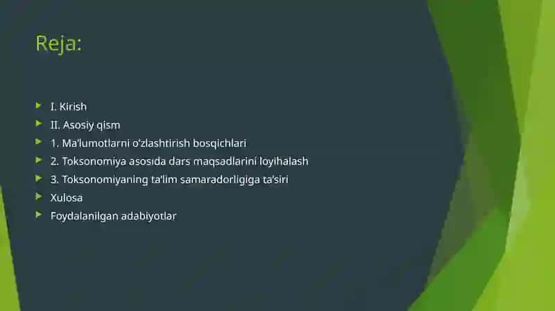 B.Xolmirzayevning ma'lumotlar toksonomiyasi 2