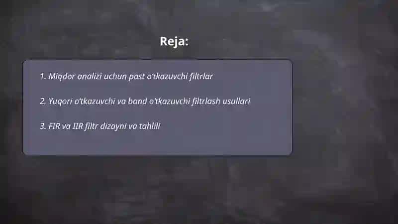 Miqdor analizi filtrlash usullari 2