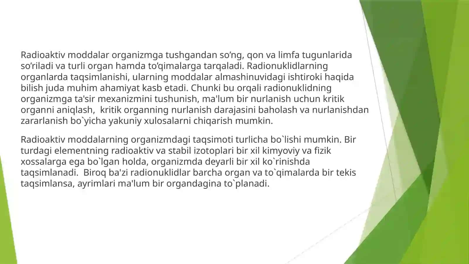 Radionuklidlarning organizmda kinetikasi | Fizika prezentatsiya PPT 2