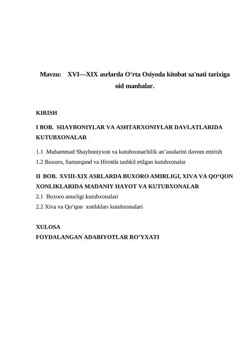 XVI—XIX ASRLARDA O‘RTA OSIYODA KITOBAT SA'NATI TARIXIGA OID MANBALAR 2