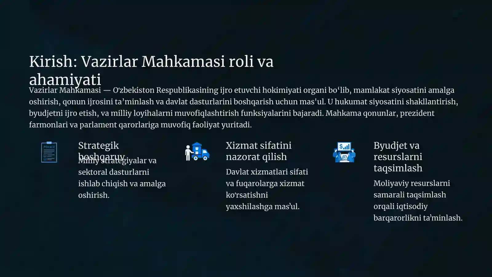VAZIRLAR MAHKAMASI: Tuzilishi va Vazifalari 2