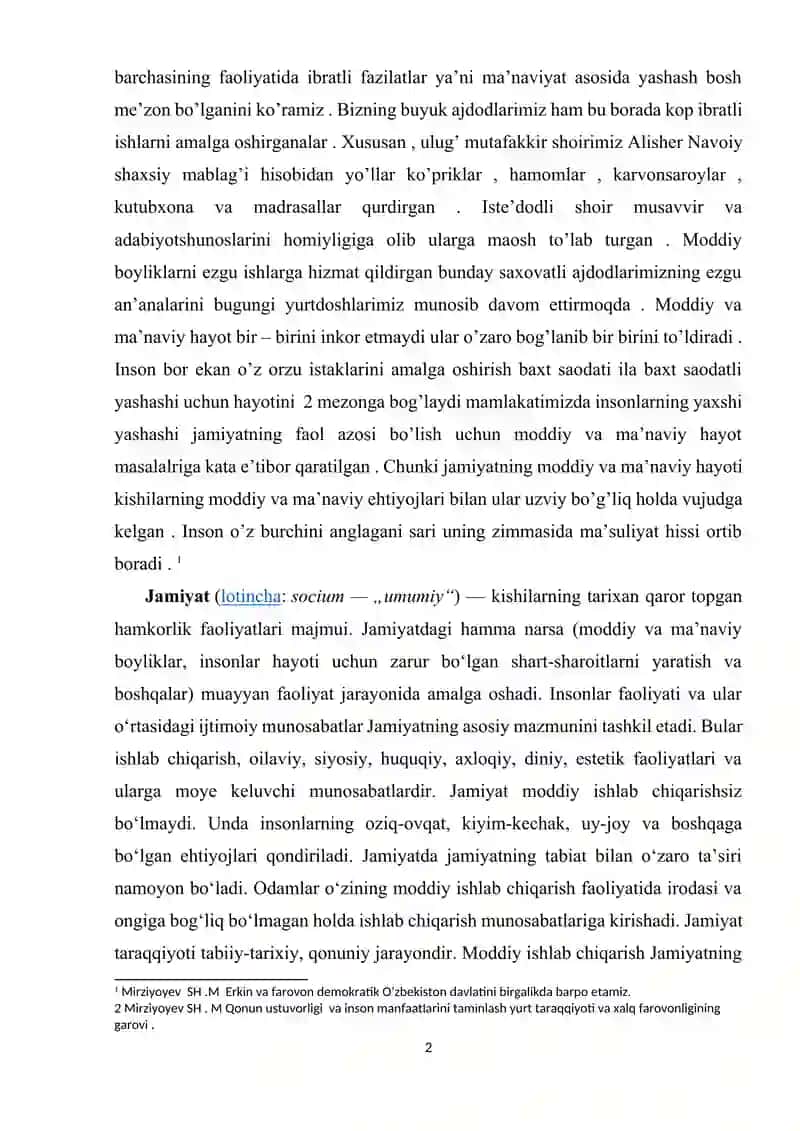 JAMIYAT, INSON VA MANAVIYAT MODDIY VA MANAVIY HAYOT MUSHTARAKLIGI. 2