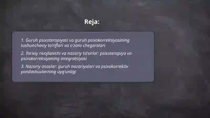 Guruh psixoterapiyasi guruh psixokorreksiyasi tushunchalarining oʻzaro bogʻliqligi 2