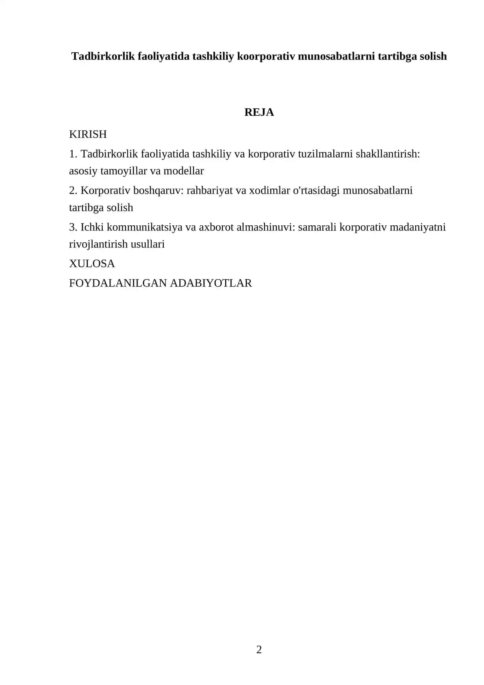 Tadbirkorlik faoliyatida tashkiliy koorporativ munosabatlarni tartibga solish 2