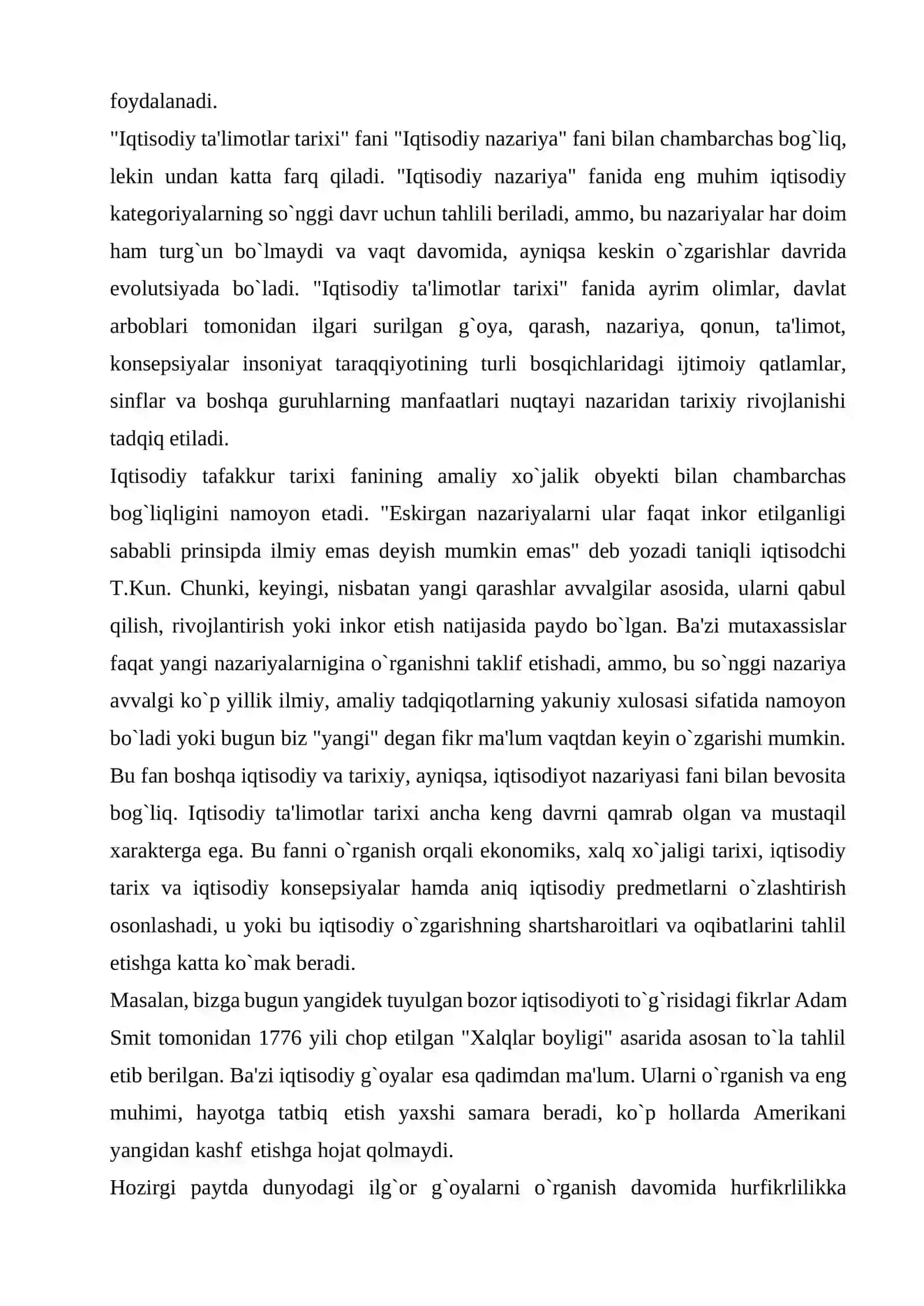IQTISODIY TA’LIMOTLAR TARIXI KURSI 2