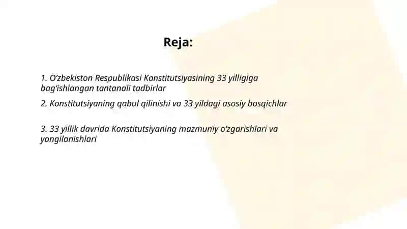 O’zbekiston Respublikasi Konstitutsiyasining 33 yilligi 2