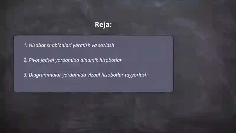 Excelda hisobot shablonlari tayyorlash 2