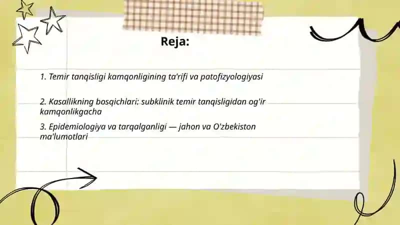 Temir tanqisligi kamqonligi, tarqalganligi, kechishi, laboratoriya tekshiruv natijalari 2