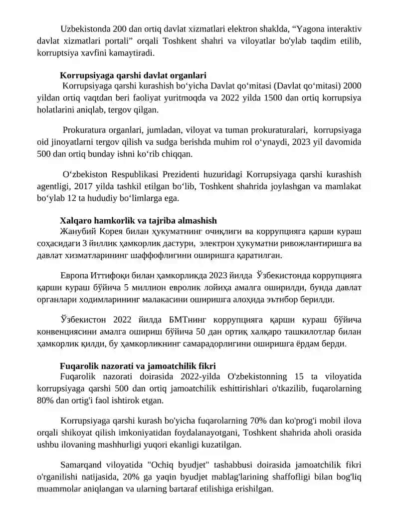 Oʻzbekistonda korupsiyaga qarshi kurash mexanizmlari 2
