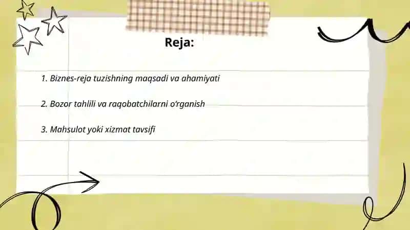 Tadbirkorlik faoliyatida Biznes-reja 2