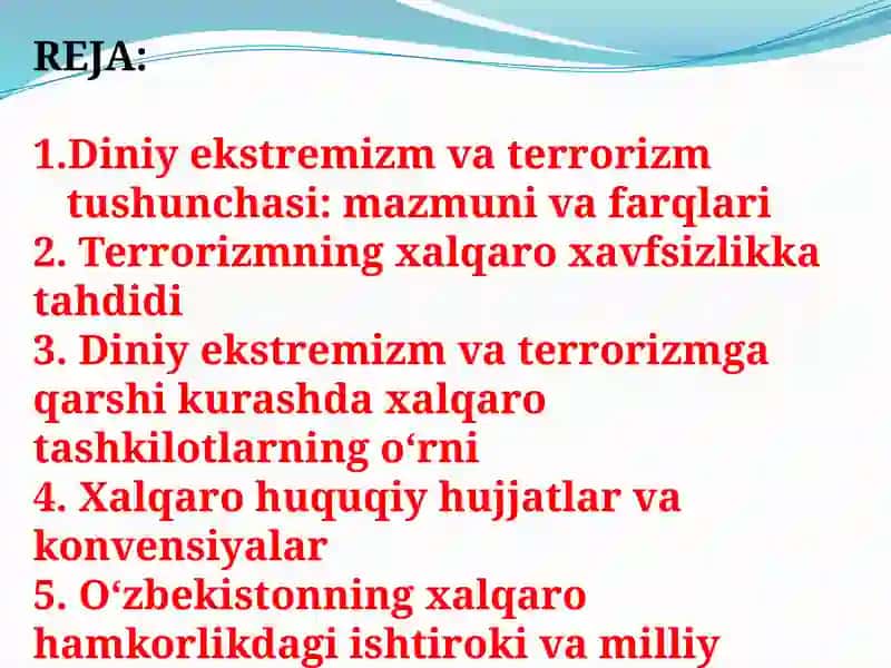 Diniy ekstremizm va terrorizmga qarshi kurashning ma’naviy – ma’rifiya 2
