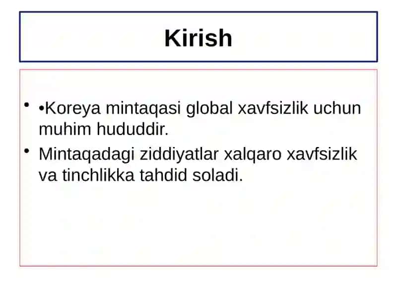 KOREYA MINTAQASIDAGIXAVFSIZLIK MASALALARI 2
