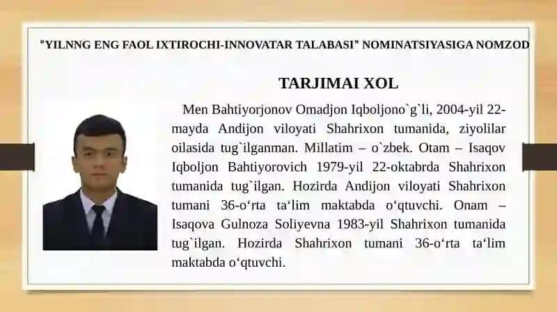Yilning eng faol ixtirochi-innovatortalabasi 2