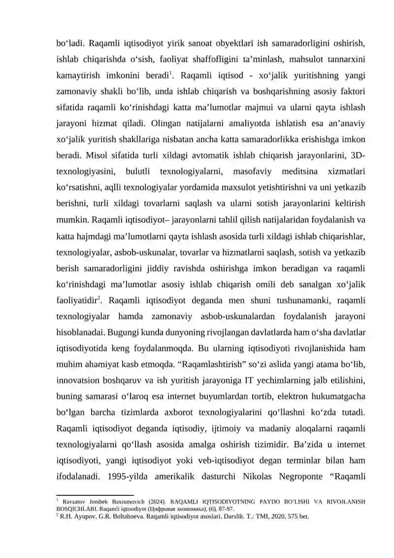 Raqamli iqtisodiyotdan foydalanishning bugungi kundagi o‘rni 2