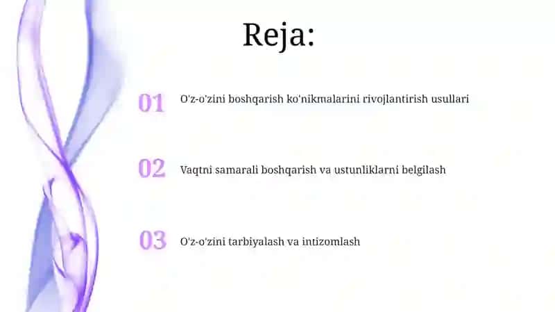 O'z-o'zini boshqarish ko'nikmalarini rivojlantirish usullari 2