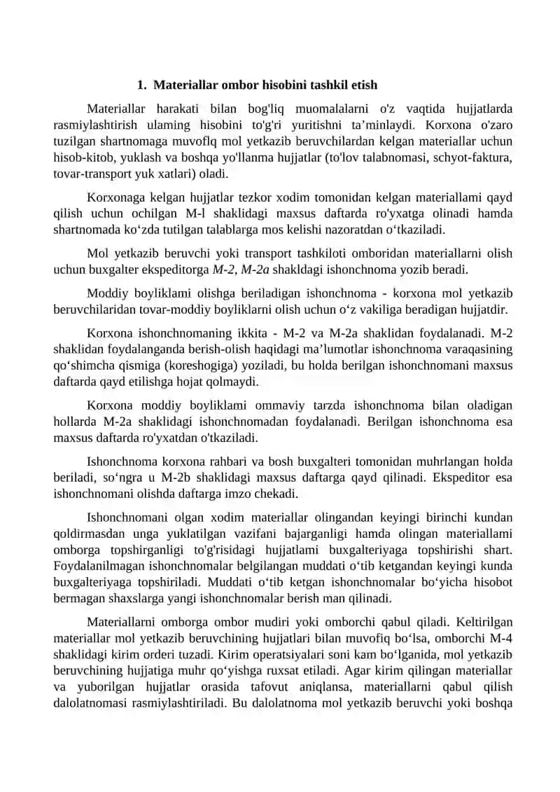 Materiallarning ombordagi hisobini tashkil qilish 2