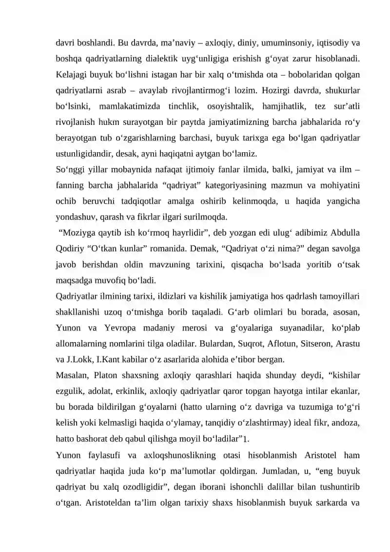 Qadriyatlar tushunchasining mazmuni va uning umumiy tasnifi 2
