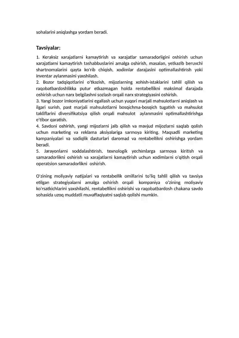 Moliyaviy natijalar va rentabellik tahlili 2