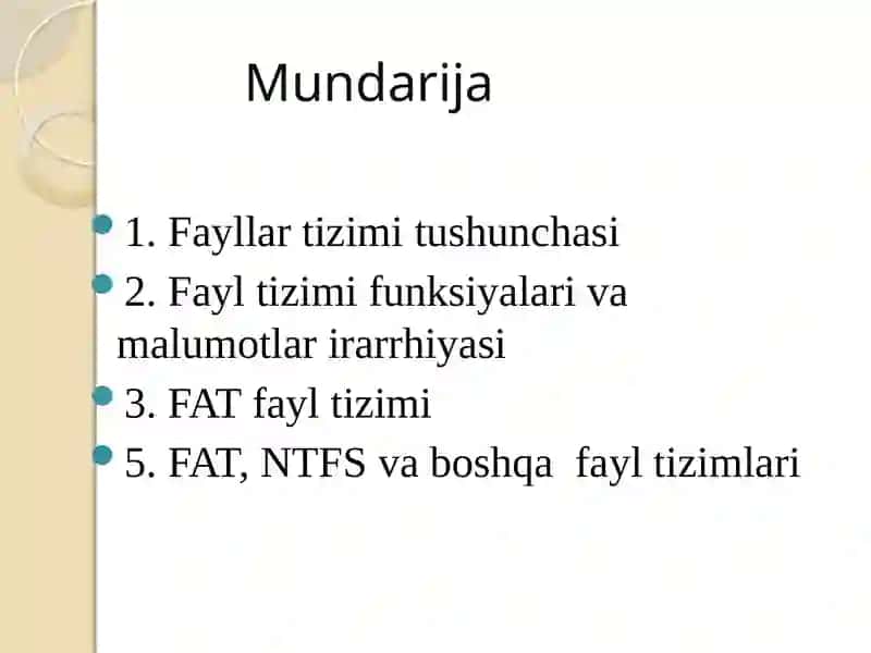 Fayltizimlari(4soat) 2