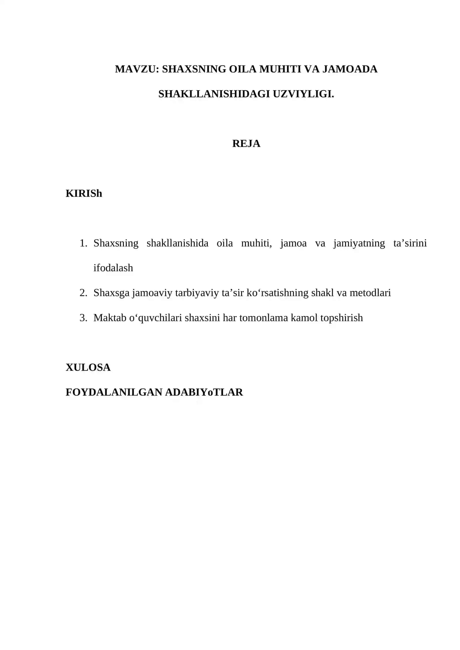 Shaxsning oila muhiti va jamoada shakllanishidagi uzviyligi 2