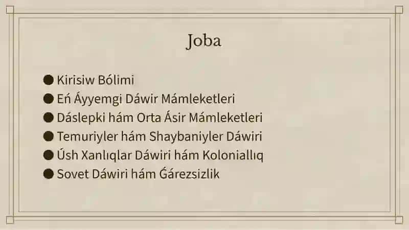 Ózbek mámleketshiliginiń tariyxıy basqıshları (Ózbekstan aymaǵındaǵı mámleketler tariyxı mısallarında) 2