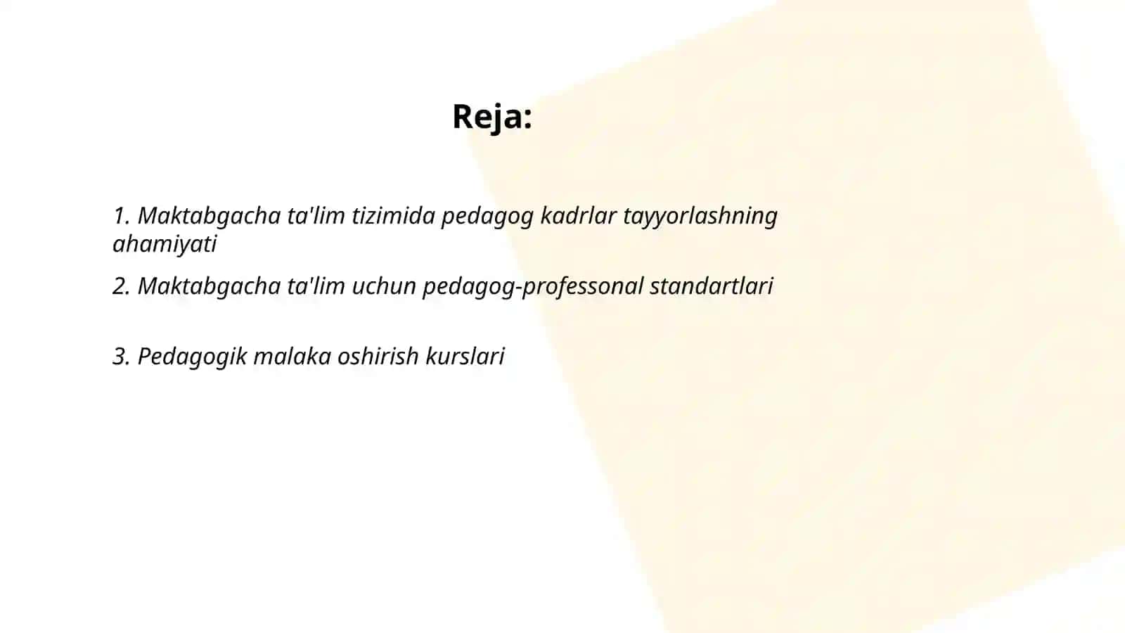 Maktabgacha taʼlim tizimida kadrlarni tayyorlash va sohaga qabul qilishga qoʻyiladigan talablar 2
