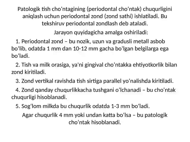 patologik tish cho'ntagining chuqurligini aniqlash 2