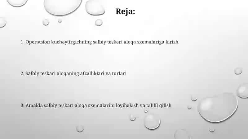 Operatsion kuchaytirgichning salbiy teskari aloqa sxemalari 2