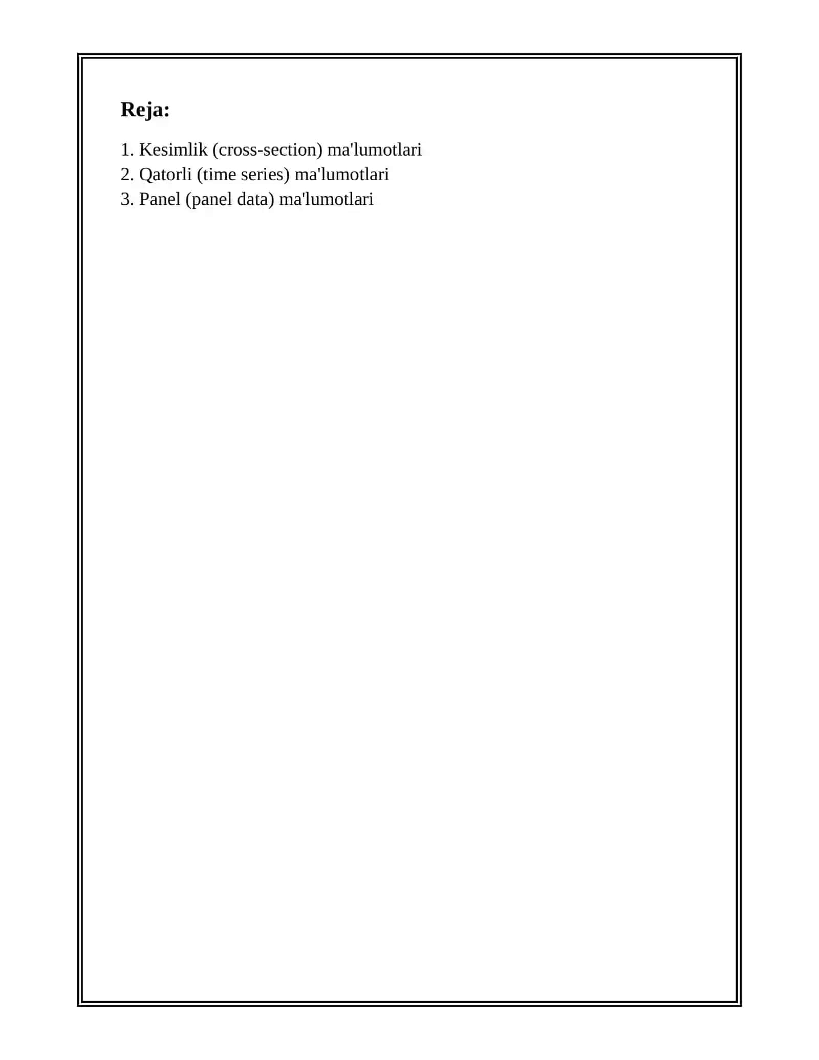 EKONAMETRIK MODELLARDA FOYDALANADIGAN MA'LUMOTLAR 2