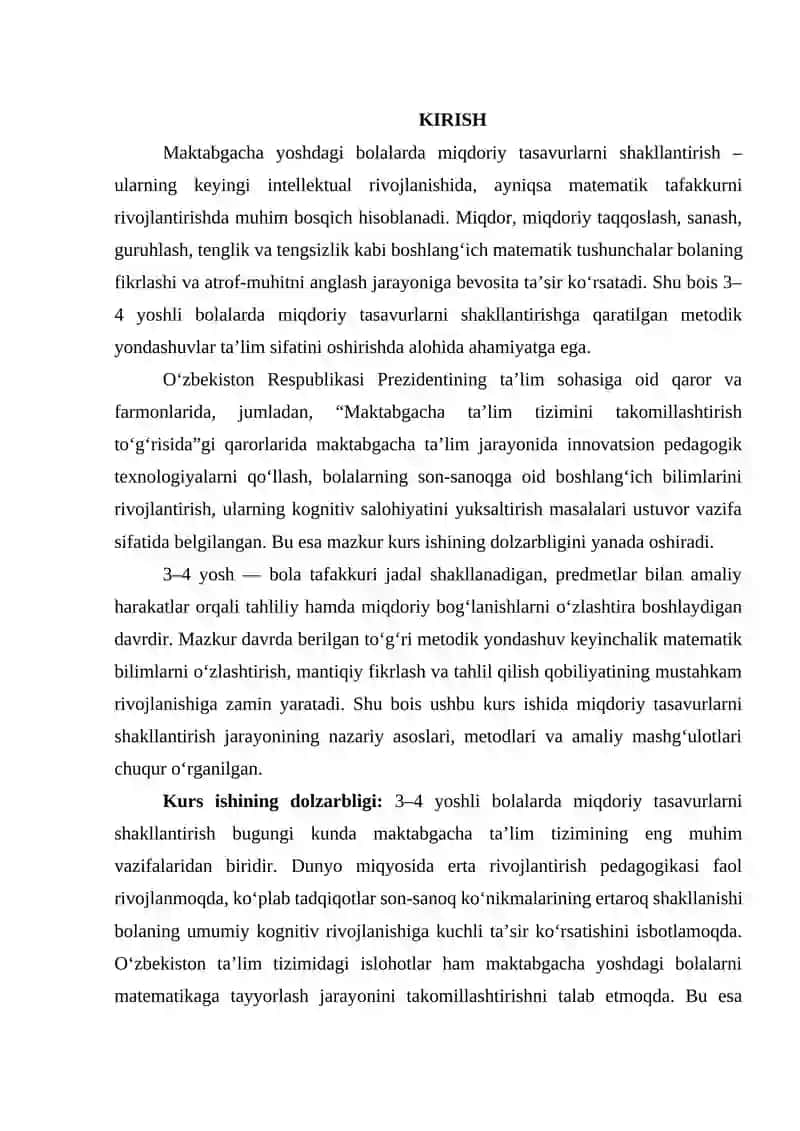 BOLA HAYOTINING UCHINCHI VA TO‘RTINCHI YILIDA MIQDORIY TASAVURLARINI SHAKLLANTIRISH METODIKASI 2