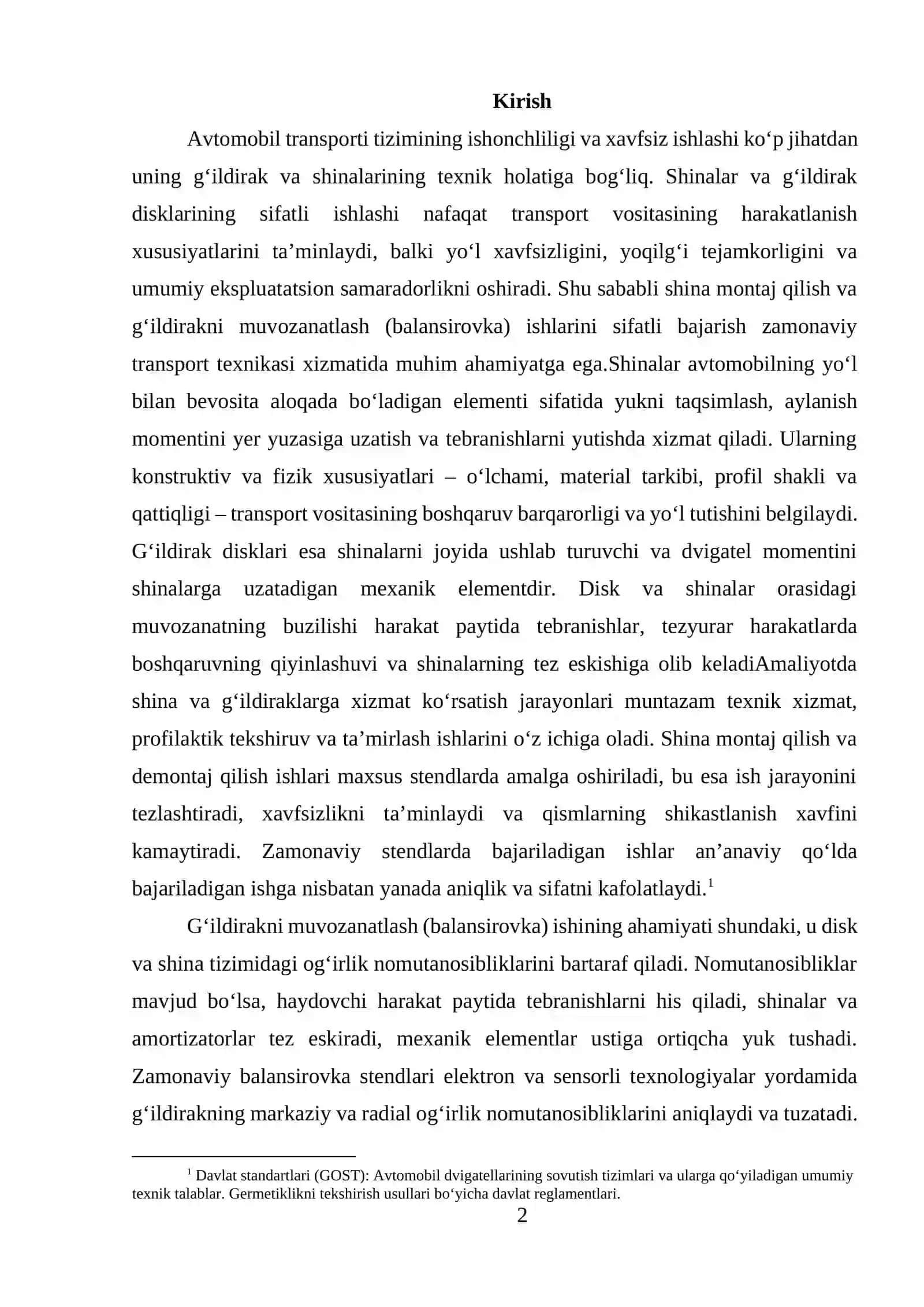 Shina montaj va g'ildirakni muvozanatlash (balansirovka ) ishlarini zamonaviy stendlarda bajarish texnologik xaritasi 2
