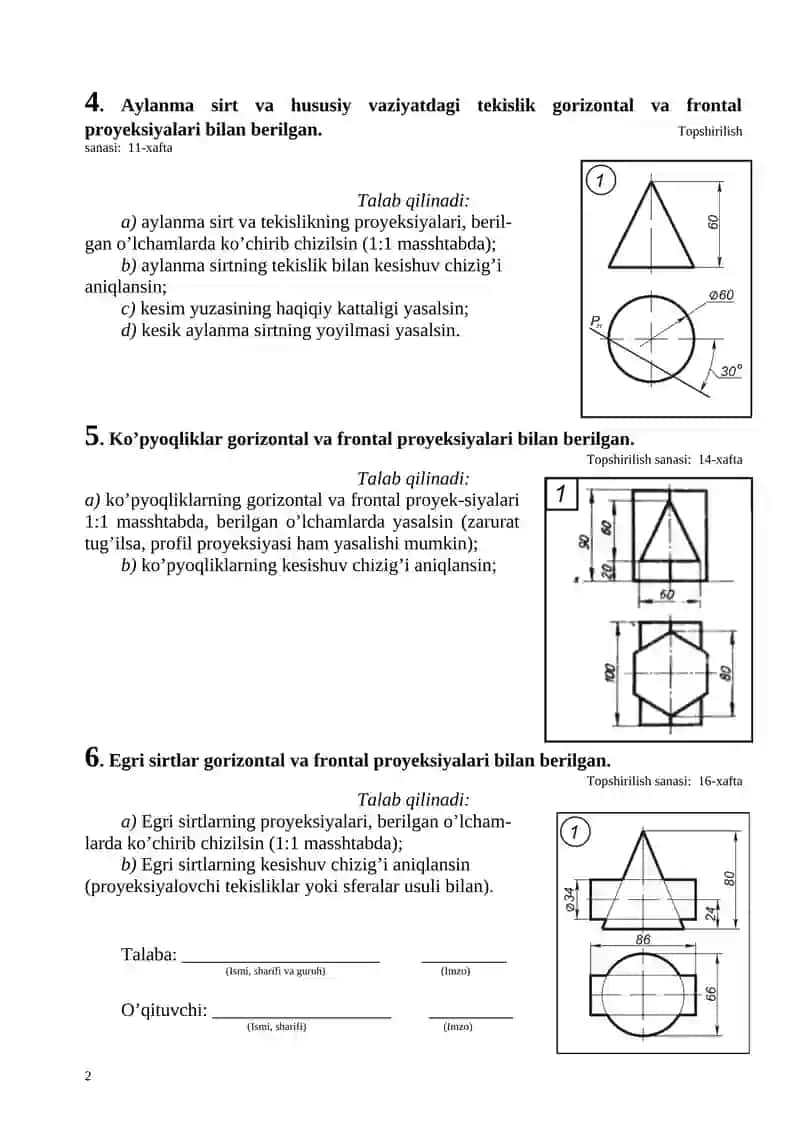 "Chizma geometriya" fanidan bajariladigan mustaqil ishlar 2