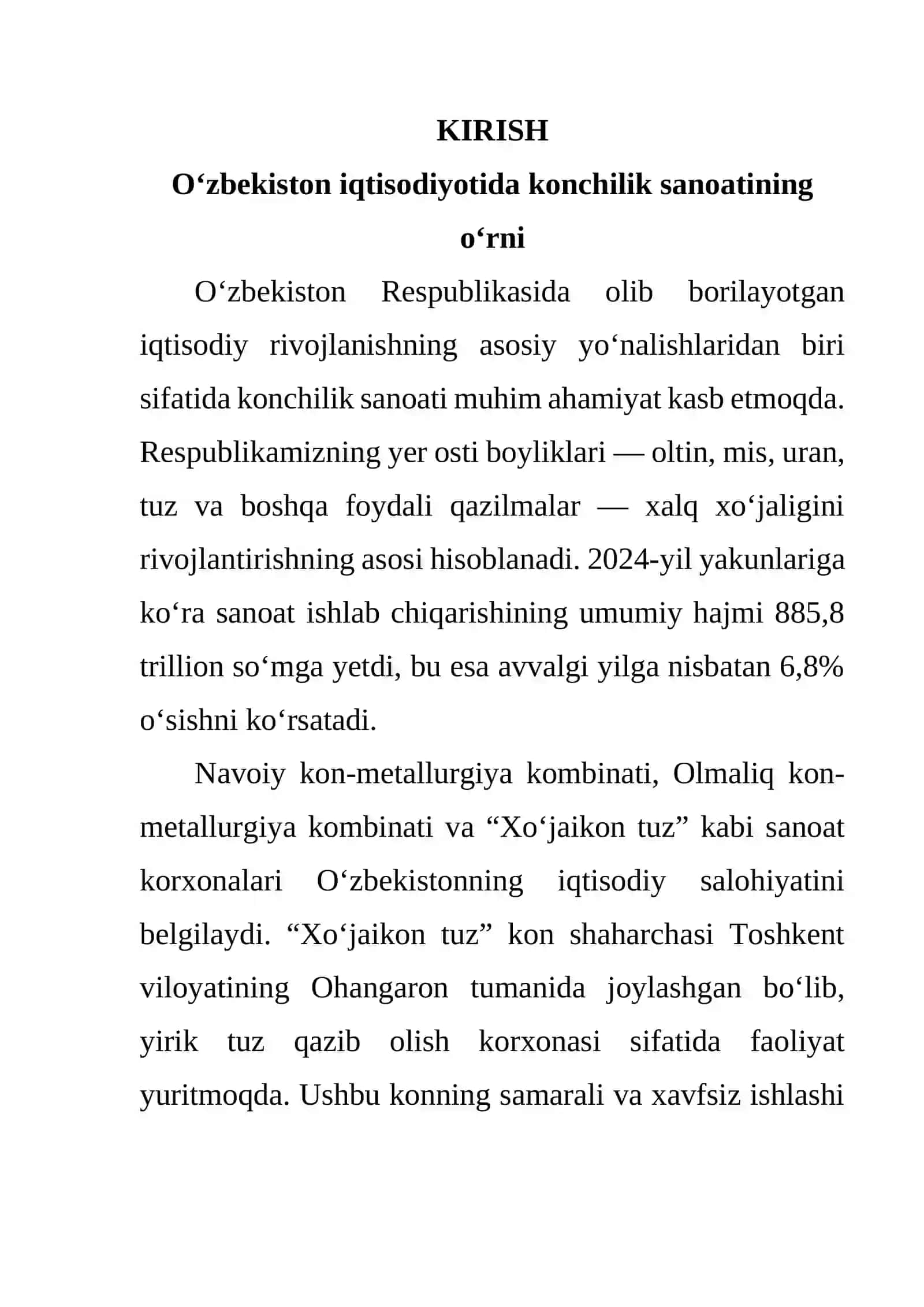 O‘zbekiston iqtisodiyotida konchilik sanoatining o‘rni 2