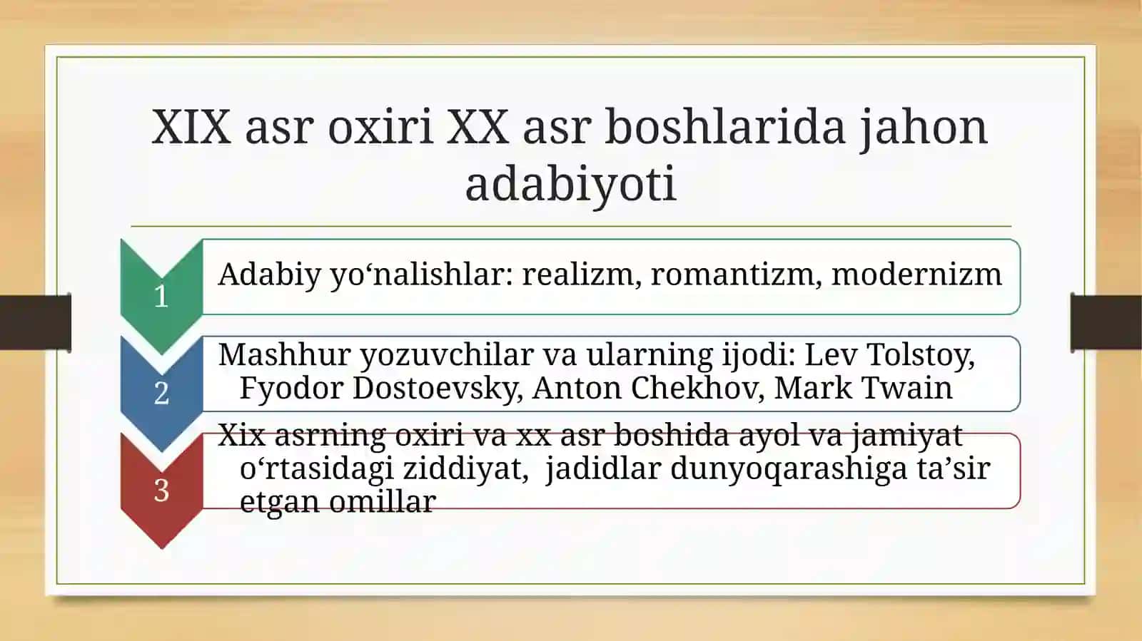 XIX ASR OXIRI XX ASR BOSHLARIDA JAHON ADABIYOTI 2