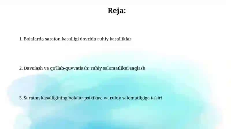 Bolalarda saraton kasalligi kechishida psixologik buzilishlar 2