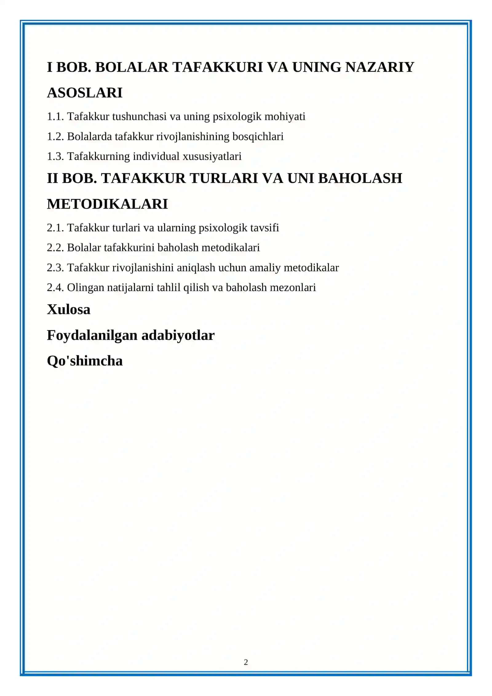 Bolalar taffakuri va uning individual xususiyatlari va taffakur turini baholash uchun metodikalari 2