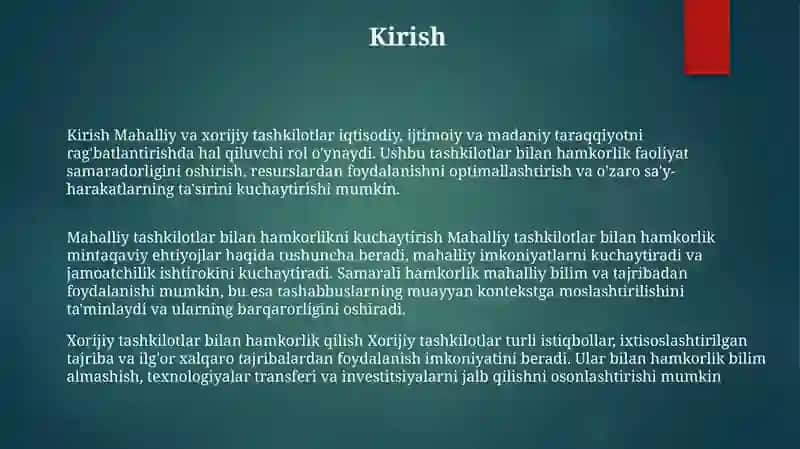 Mahalliy Va Xorijiy Tashkilotlar Bilan Hamkorlik Ishlari Samaradorligini Oshirish 2