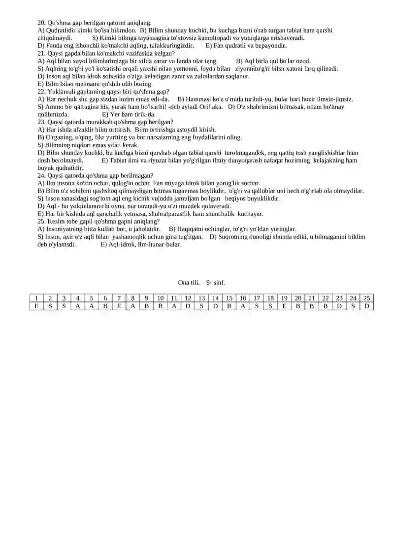 Ona tili 9- sinf. II-variant 2