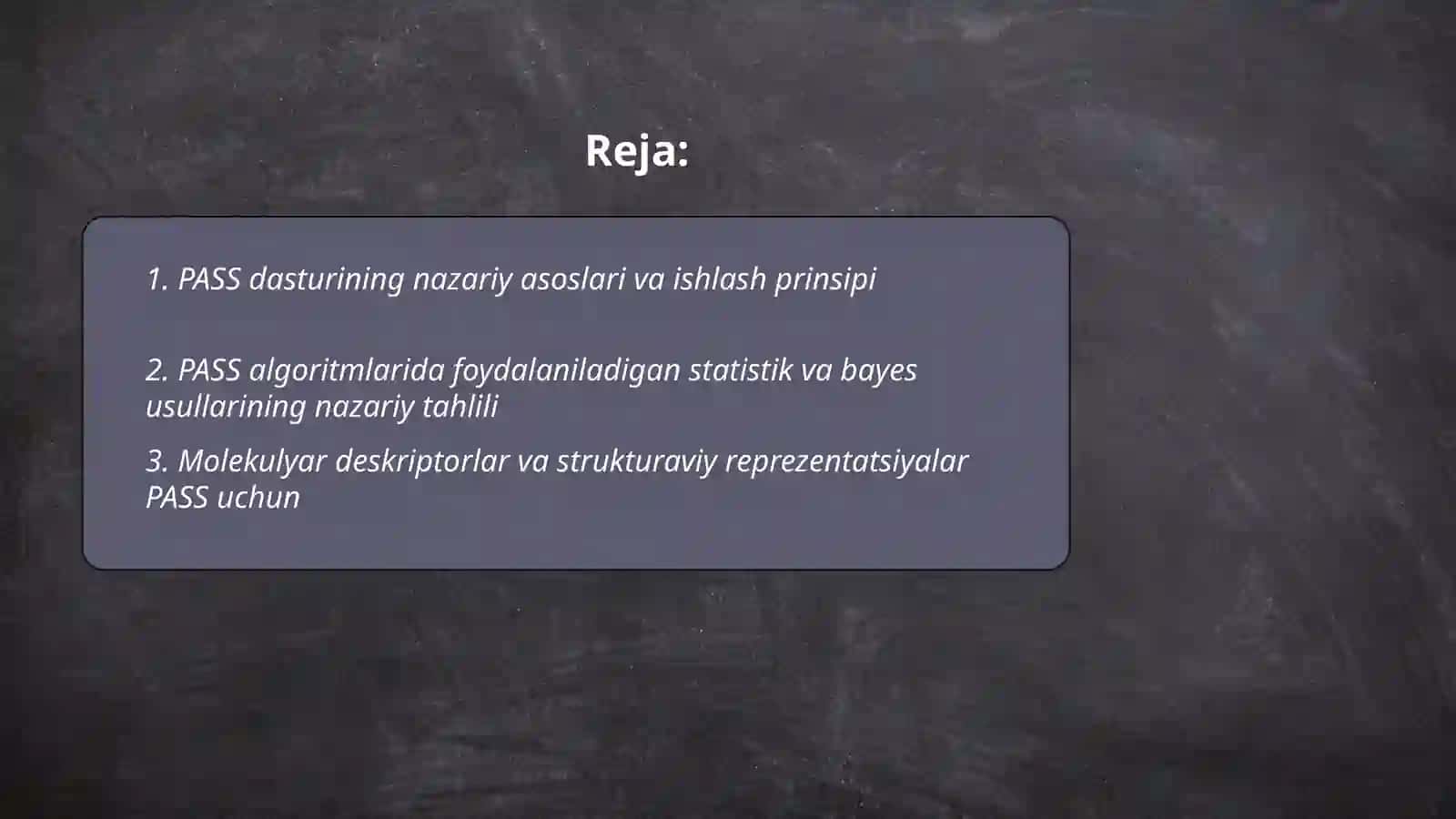PASS dasturida birikmalarning biologik faolligini nazariy oʻrganish 2
