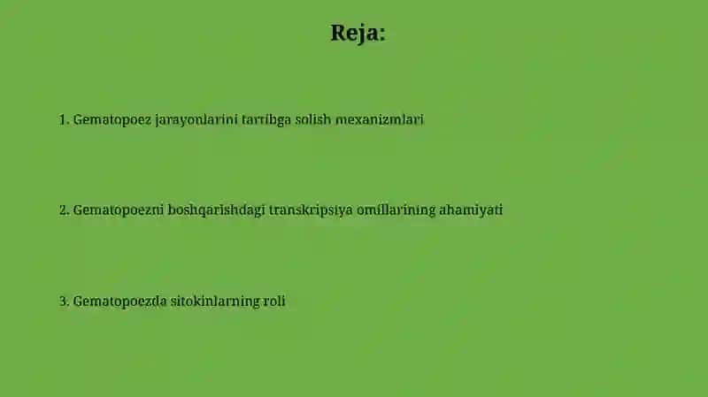 Qon Yaratuvchi Jarayonlarni Tartibga Solish 2