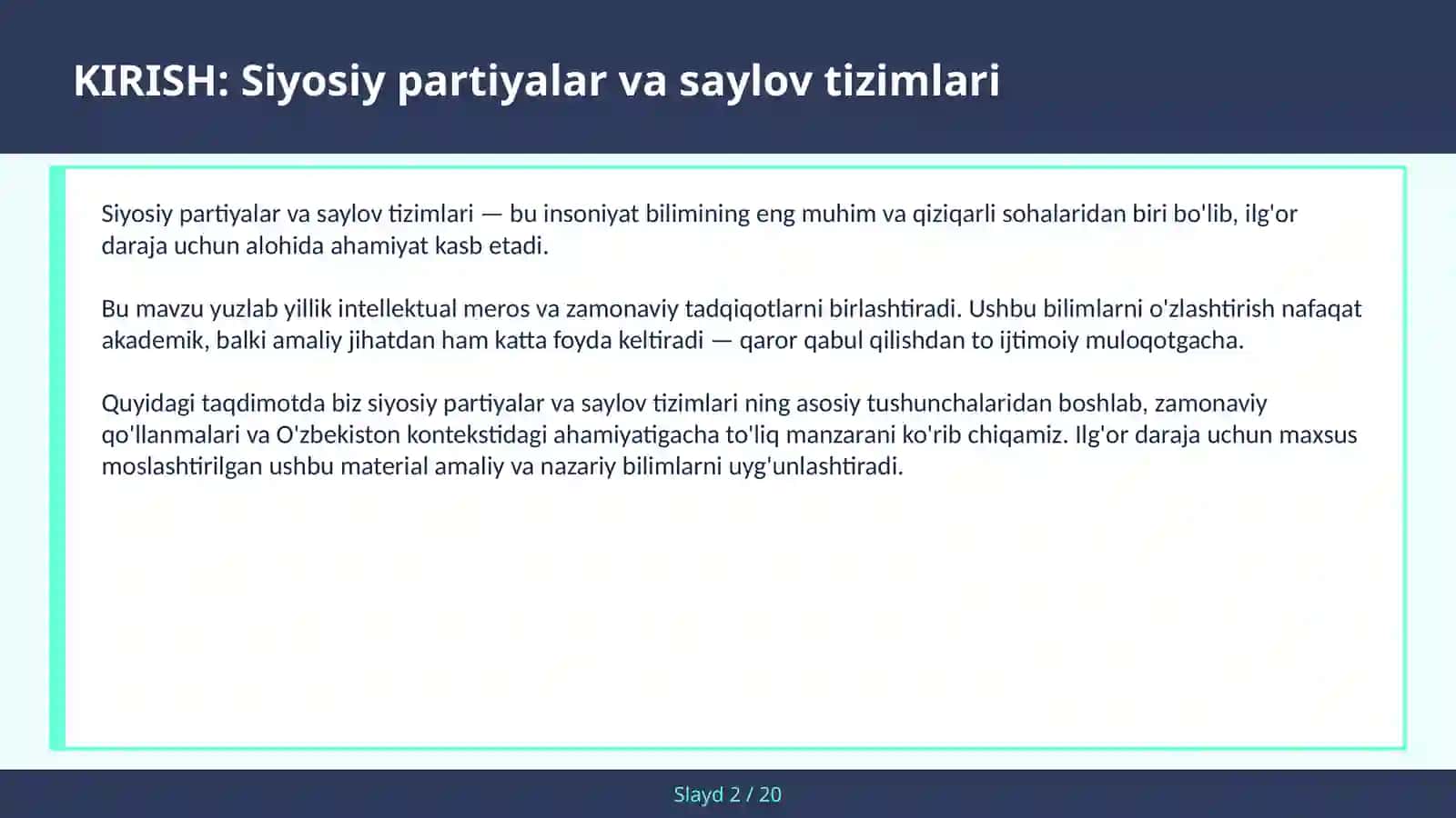 Siyosiy Partiyalar va Saylov Tizimlari 2