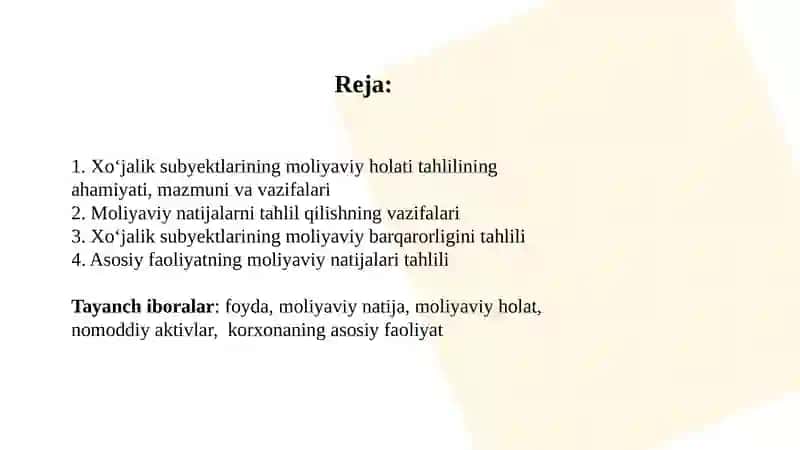 Korxonalarning moliyaviy holati va moliyaviy natijalarini ifodalovchi koʻrsatkichlari tahlili 2