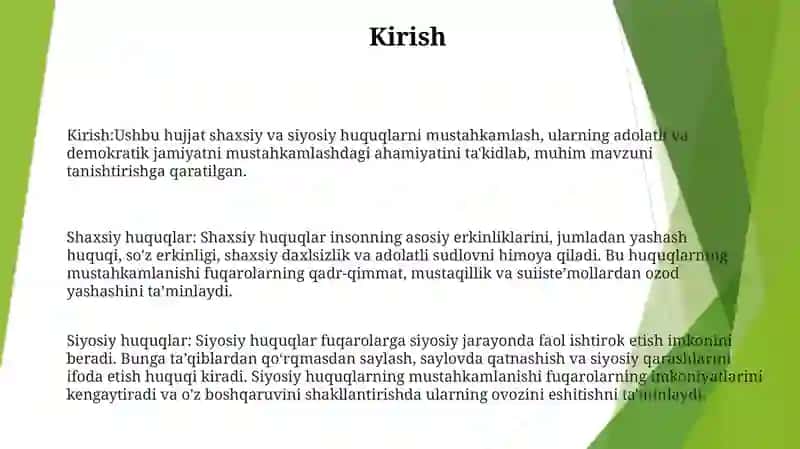 Insonning Shaxsiy Hamda Siyosiy Huquqlarini Mustahkamlash Masalalari 2